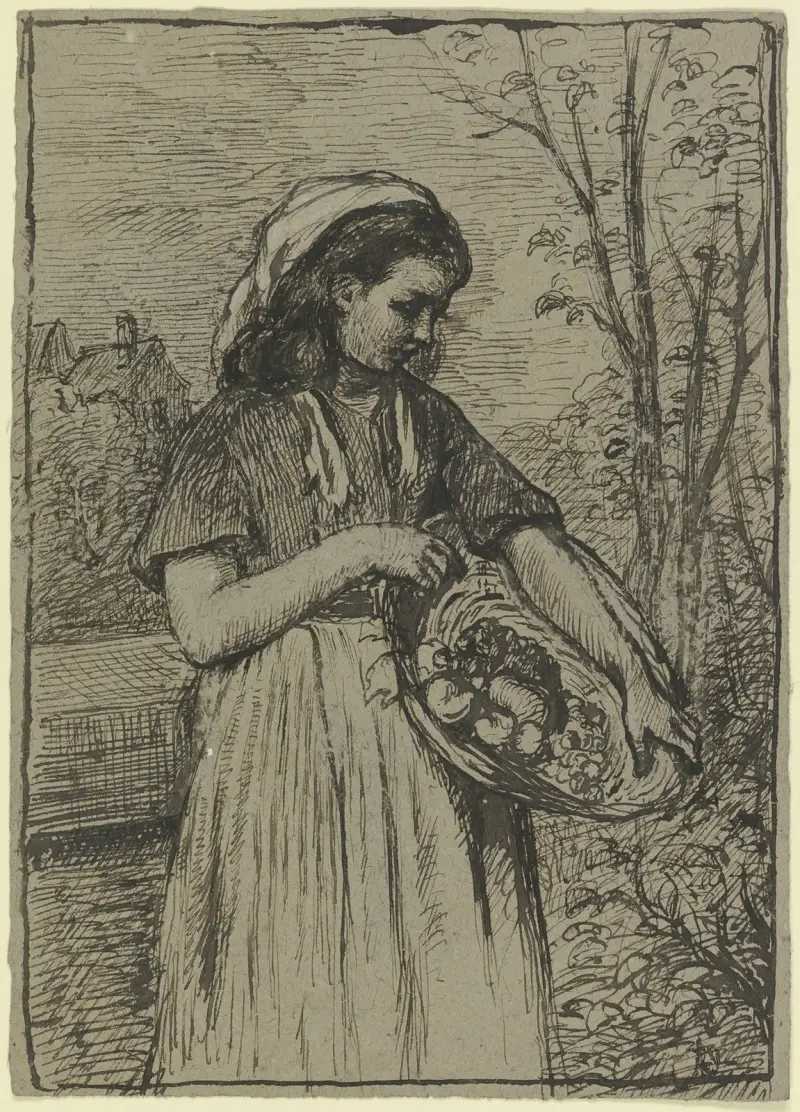 Girl with a fruit basket av Otto Scholderer