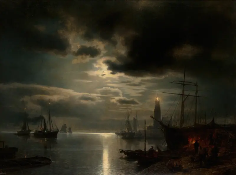 Port księżycową nocą, Hermann Ottomar Herzog
