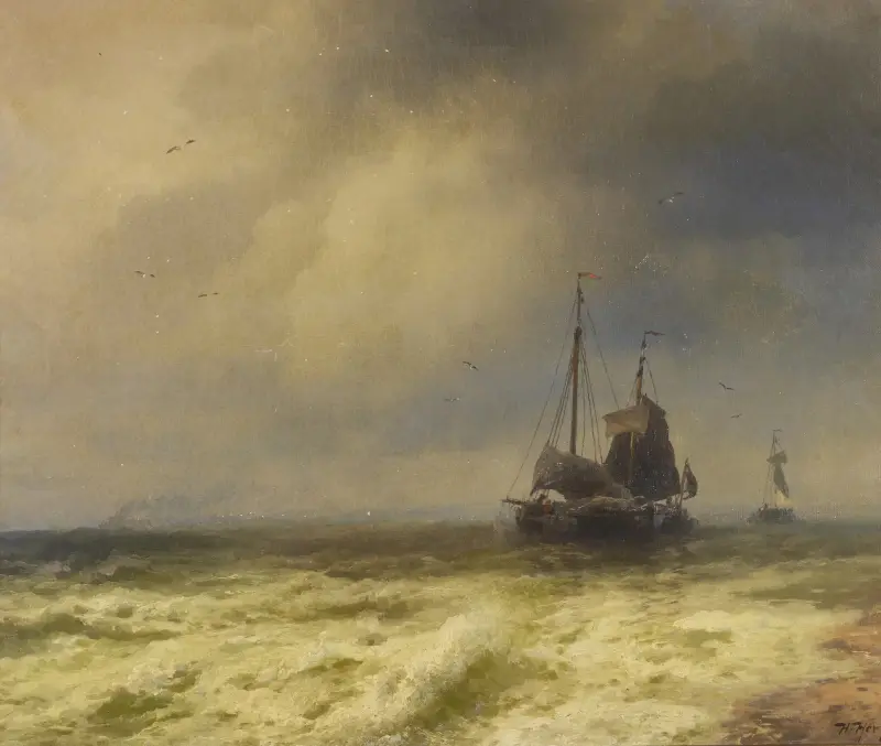 Två fartyg vid strandkanten av Hermann Ottomar Herzog