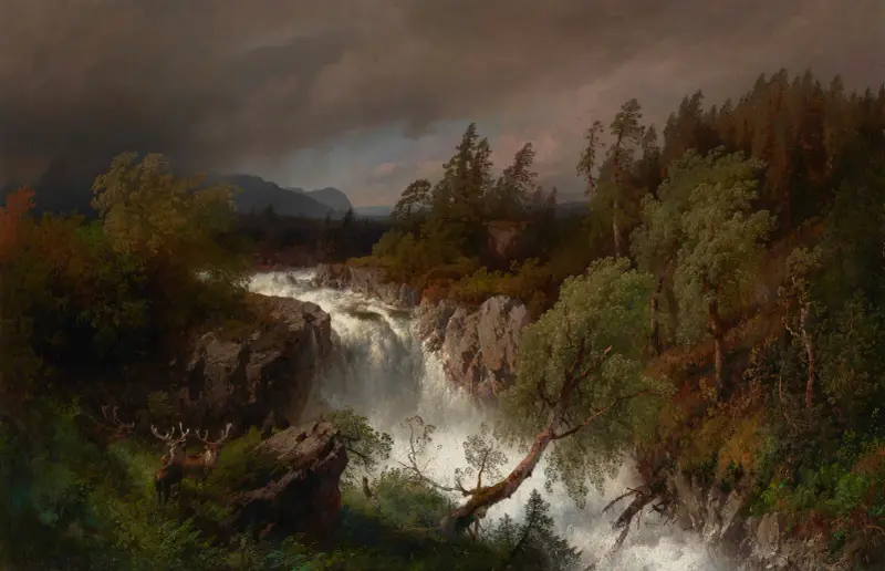 Waterfall in Telemarken Norway av Hermann Ottomar Herzog