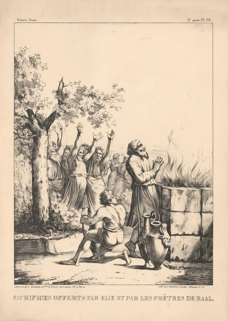 Opfer, dargebracht von Elia und den Priestern Baals von P. Bineteau