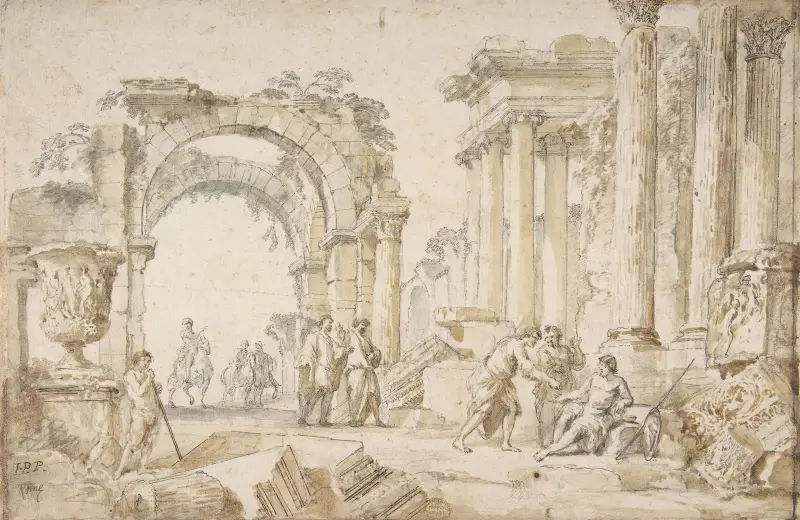 Figures in Classical Ruins av Giovanni Paolo Panini