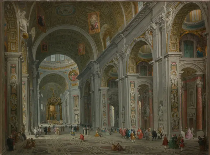 Interiör av Peterskyrkan i Rom av Giovanni Paolo Panini