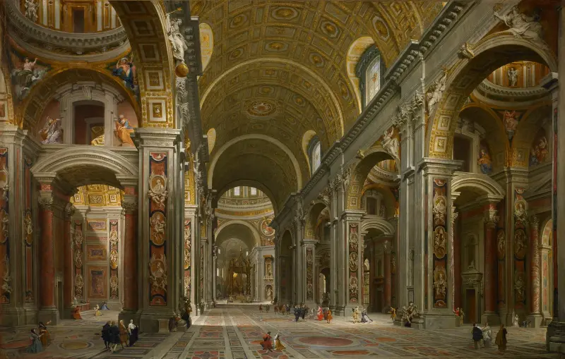 Interiör av Peterskyrkan, Rom av Giovanni Paolo Panini