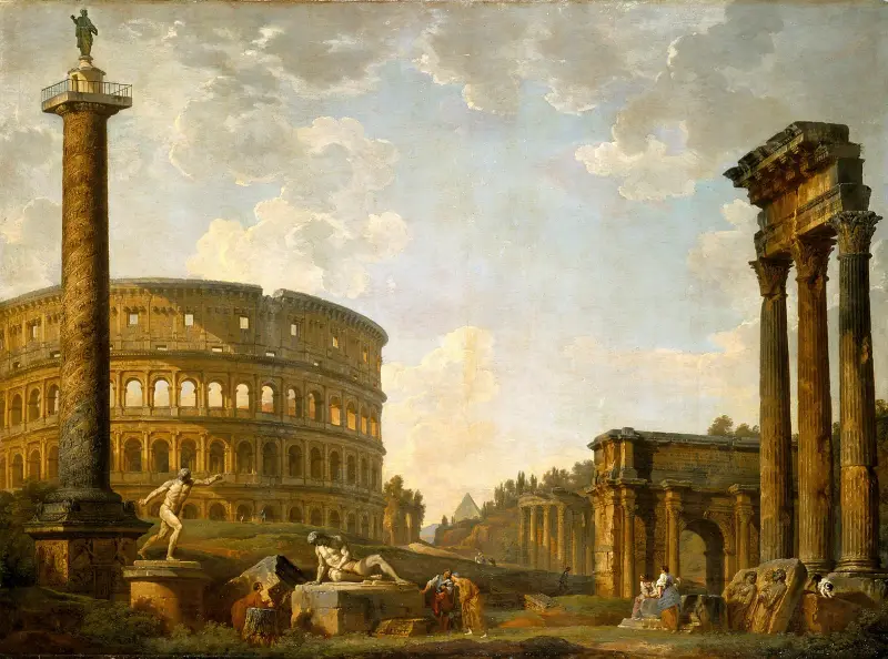 Romerskt capriccio: Colosseum och andra monument av Giovanni Paolo Panini