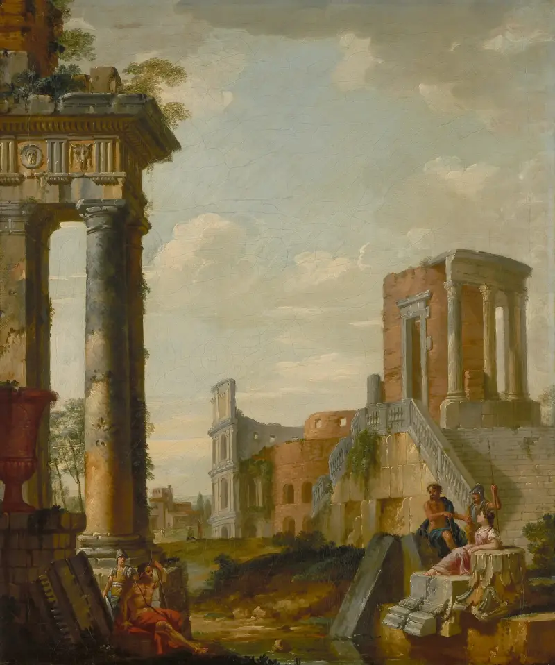 Romerska ruiner med figurer – nr 1 av Giovanni Paolo Panini