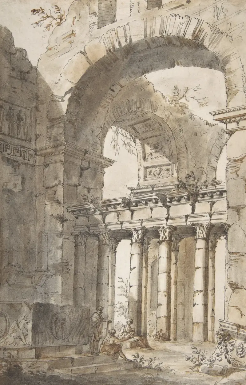 Ruinerna av en basilika eller ett mausoleum av Giovanni Paolo Panini