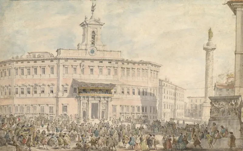 Lotteriet på Piazza di Montecitorio av Giovanni Paolo Panini