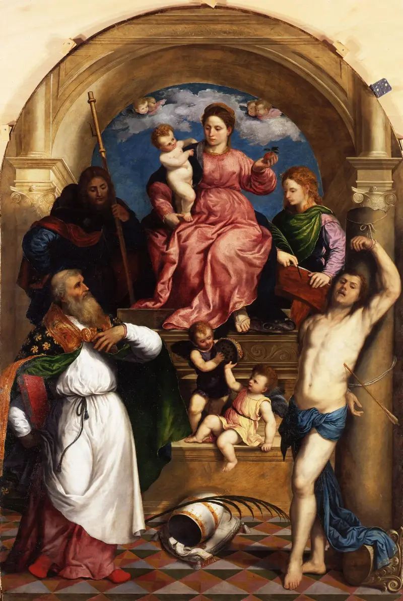 Madonna mit Kind auf dem Thron und Heiligen von Paris Bordone
