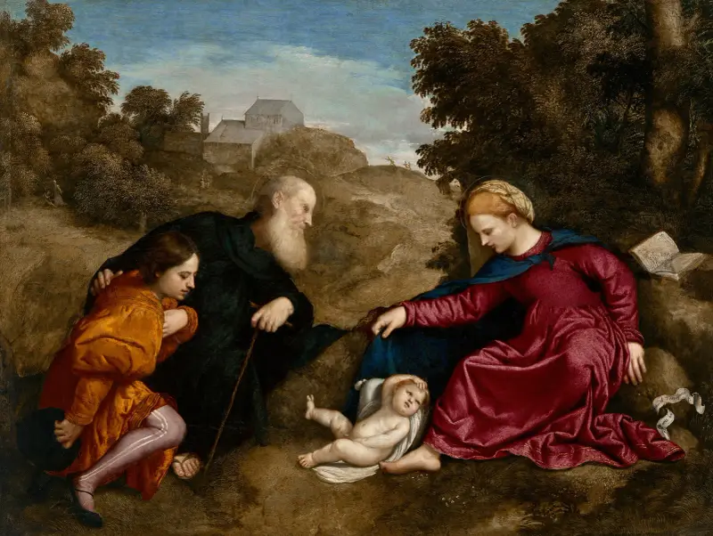 Madonna mit Kind, dem heiligen Antonius Abt und einem jungen Stifter von Paris Bordone