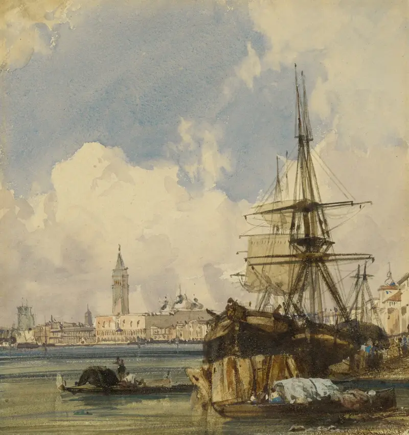 Riva degli Schiavoni, nära San Biagio, Venedig av Richard Parkes Bonington