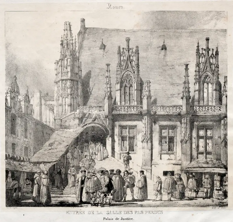 Rouen; Ingången till Salle des Pas Perdus, Palais de Justice av Richard Parkes Bonington