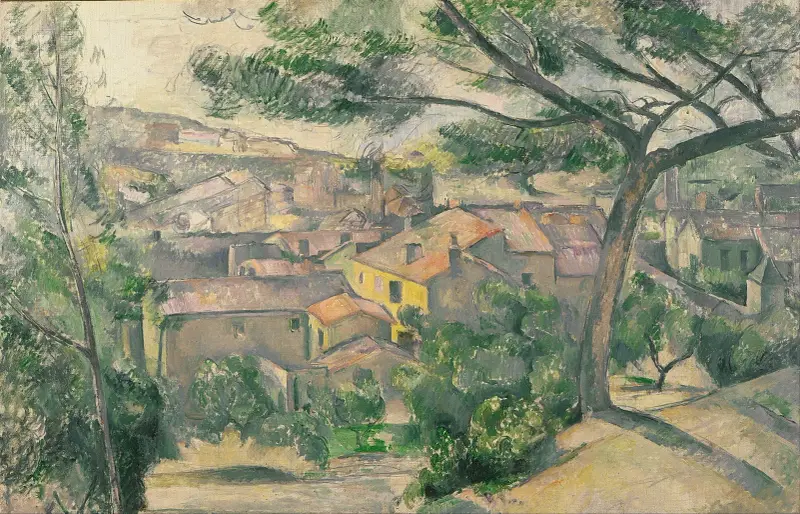 Morgonvy över L'Estaque mot solen av Paul Cézanne