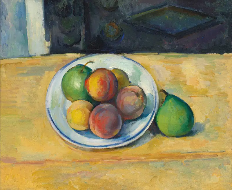 Stilleben med persikor och päron av Paul Cézanne