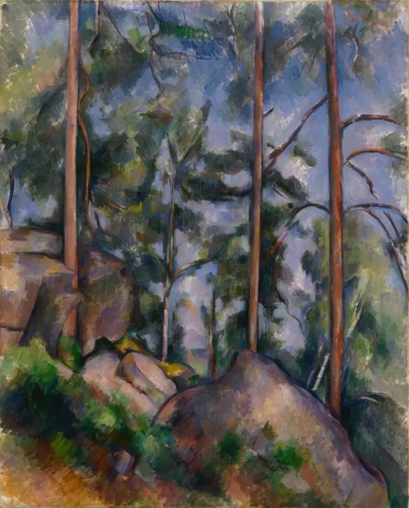 Borovice a skály, Paul Cézanne