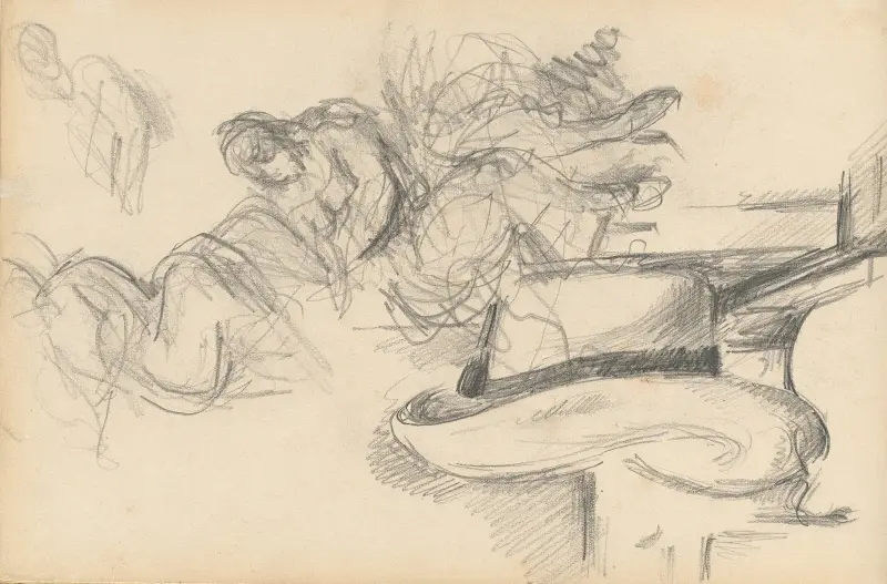 Studies Including a Straw Hat av Paul Cézanne