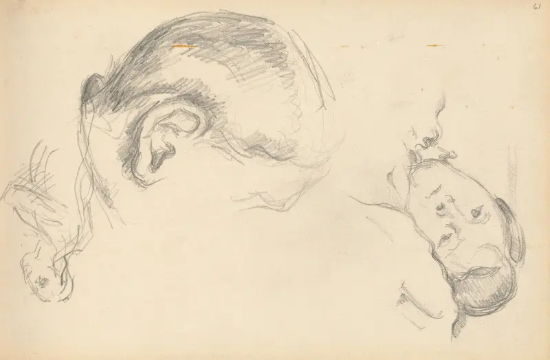 Drei Köpfe, einer davon Madame Cézanne von Paul Cézanne