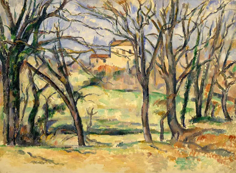Bäume und Häuser bei Jas de Bouffan von Paul Cézanne