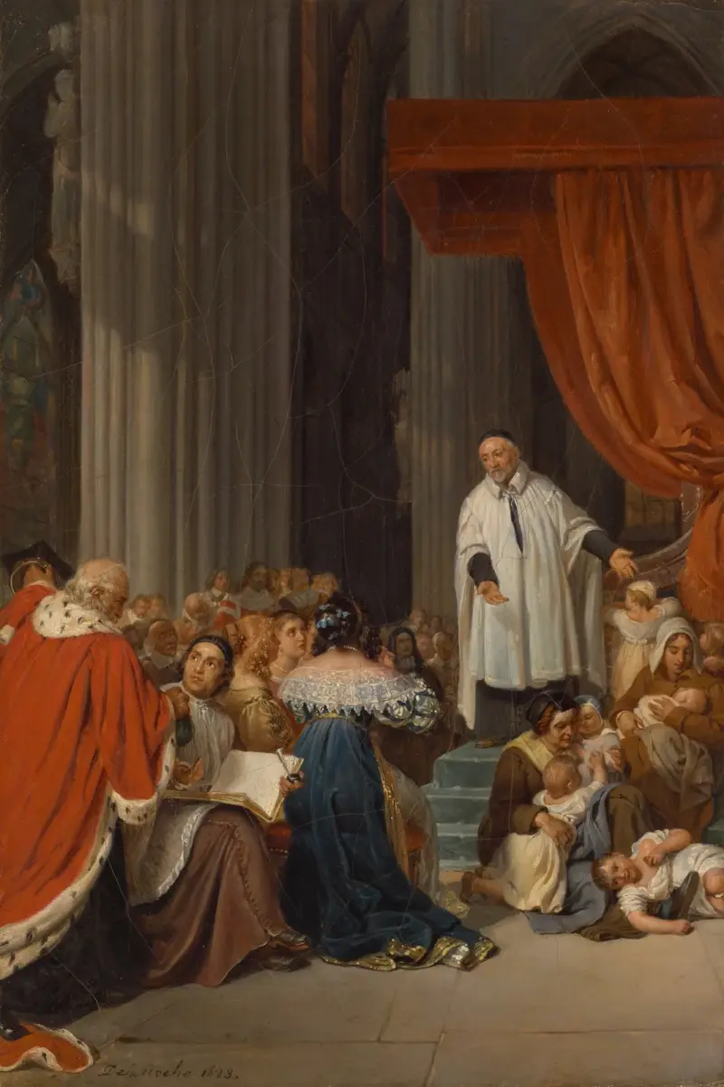 Sankt Vincent de Paul predikar inför Ludvig XIII:s hov för de övergivna barnen av Paul Delaroche