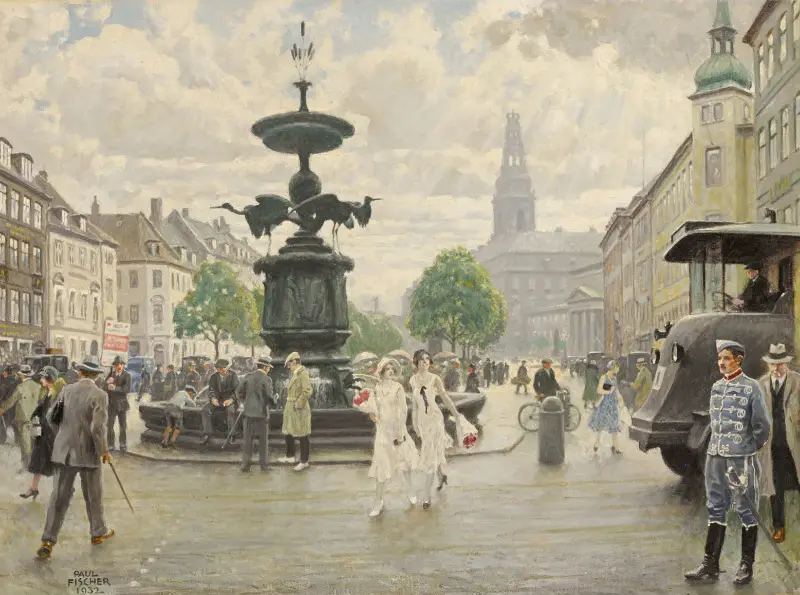 Det livliga Amager Torv, Köpenhamn av Paul Fischer