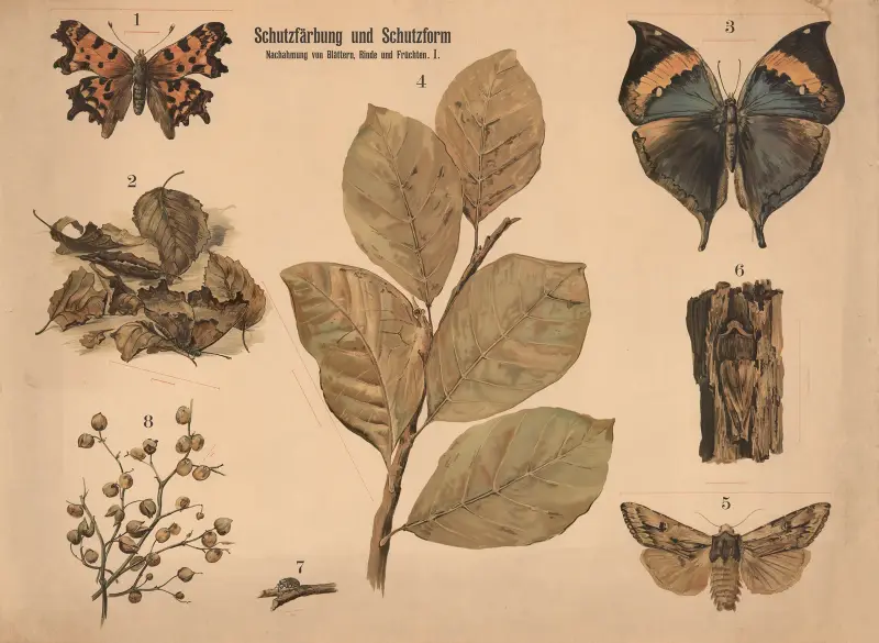 Schutzfärbung und Schutzform. Nachahmung von Blättern, Rinden und Früchten. von Paul Flanderky