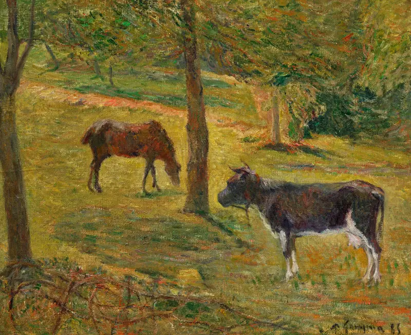 Häst och ko på en äng av Paul Gauguin