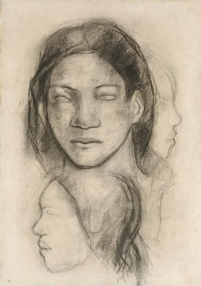 Tahitian Faces (Frontal View and Profiles) av Paul Gauguin