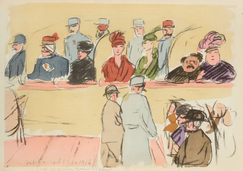 Café-konsert vid tiden för Verdun, februari 1916 av Paul Goute