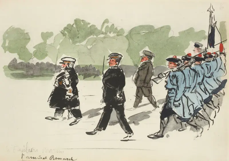 Paraden den 14 juli 1919: marinsoldaterna, amiral Romarch av Paul Goute