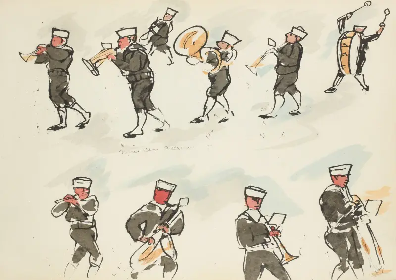 Paraden den 14 juli 1919. Amerikanska musiker av Paul Goute