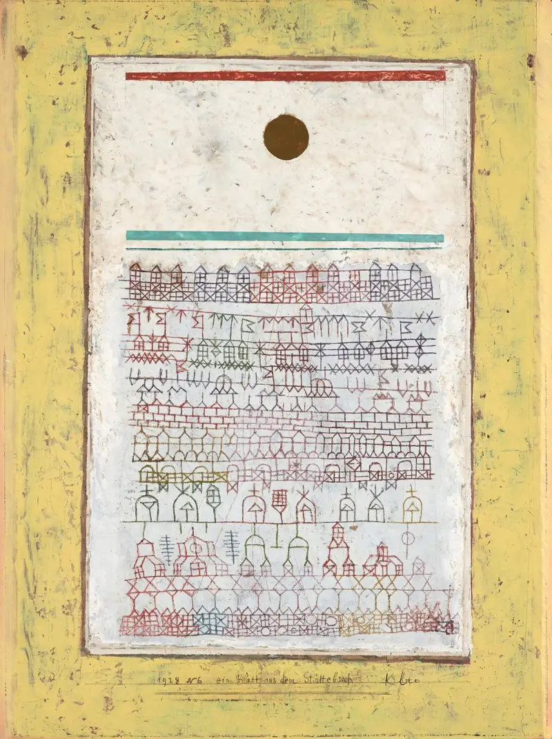 En sida ur städernas bok av Paul Klee