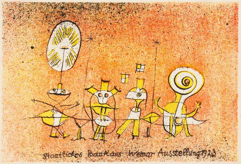 Den glada sidan. Vykort till Bauhaus-utställningen av Paul Klee