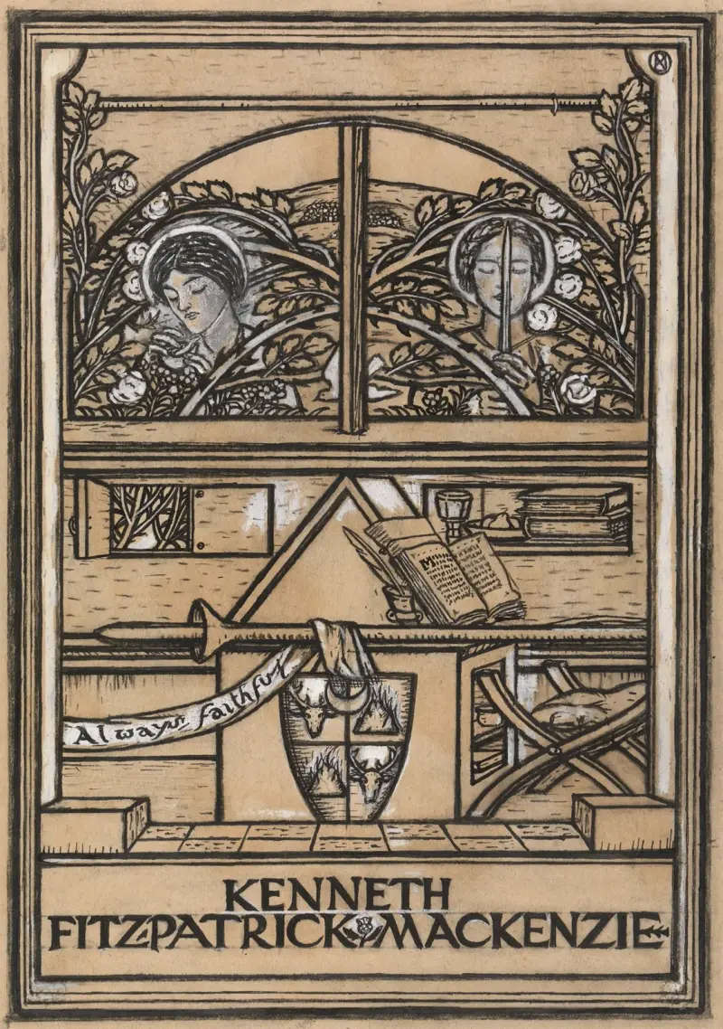 Förslag till exlibris för Kenneth Fitzpatrick Mackenzie av Paul Nash