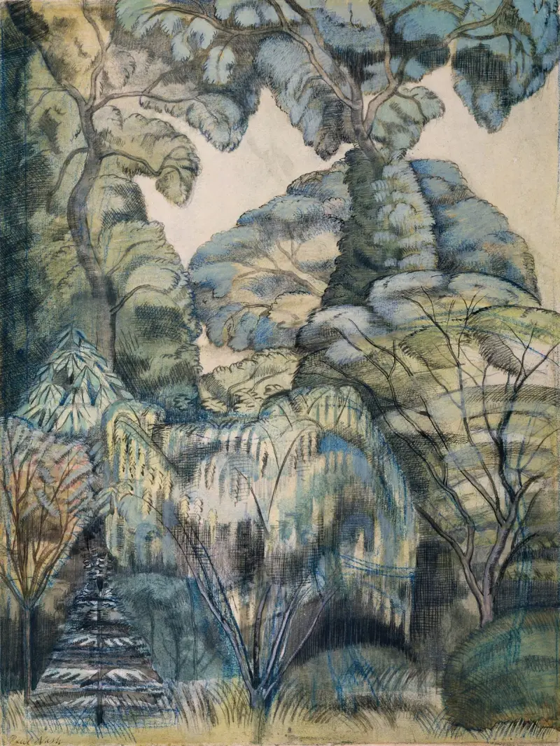 Träd i fågelträdgården, Iver Heath av Paul Nash