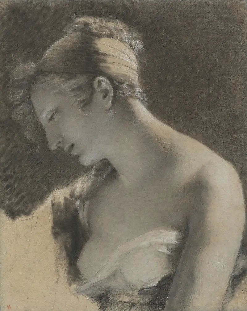 Huvud av kvinna; studie till Den lyckliga modern av Pierre-Paul Prud'hon