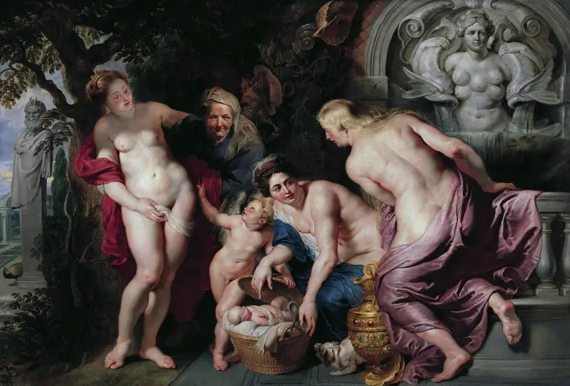 Erichthonius upptäcks av Cecrops döttrar av Peter Paul Rubens