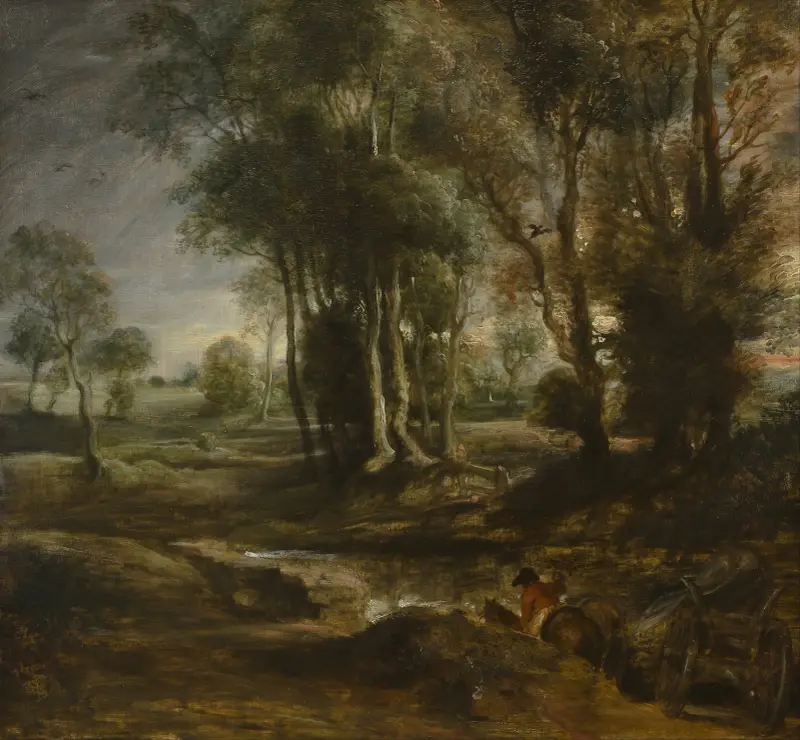 Pejzaż wieczorny z wozem na drewno, Peter Paul Rubens