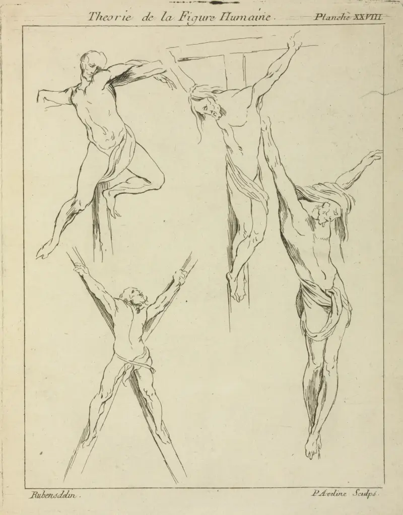 Four studies of crucified figures av Peter Paul Rubens