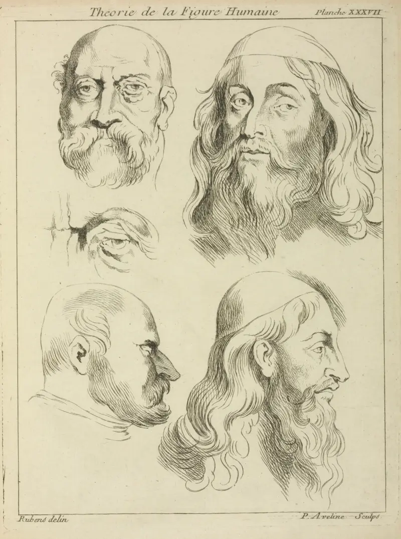 Fyra studier av manshuvuden och ett öga av Peter Paul Rubens