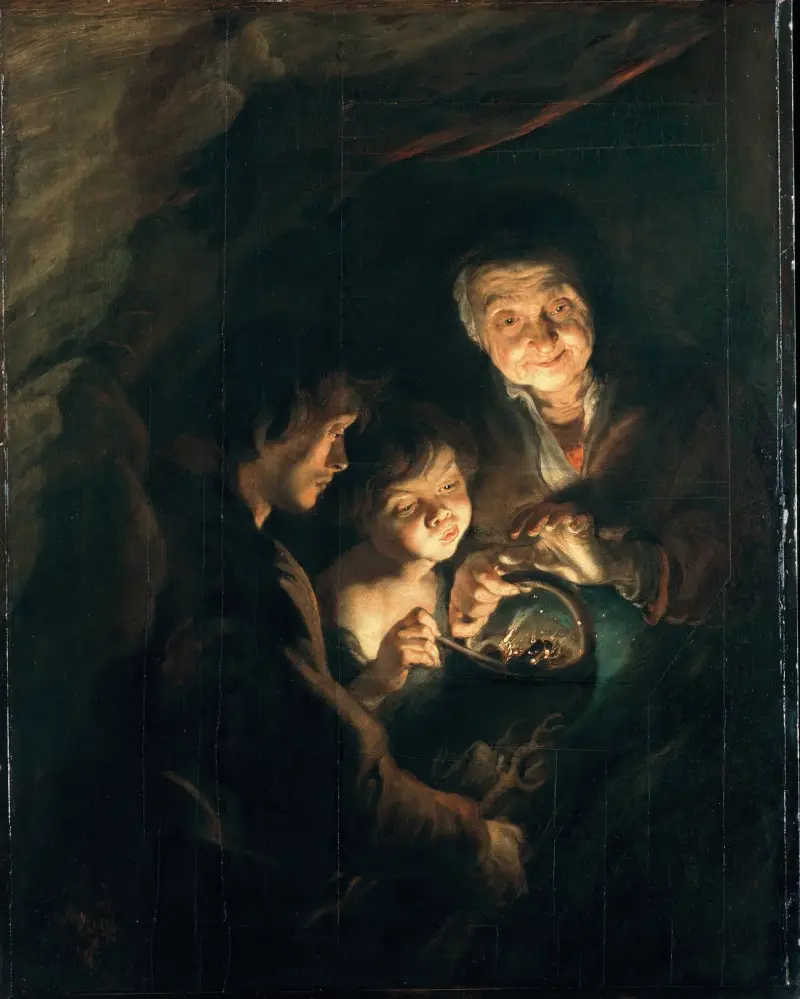 Gammal kvinna med kolkorg av Peter Paul Rubens