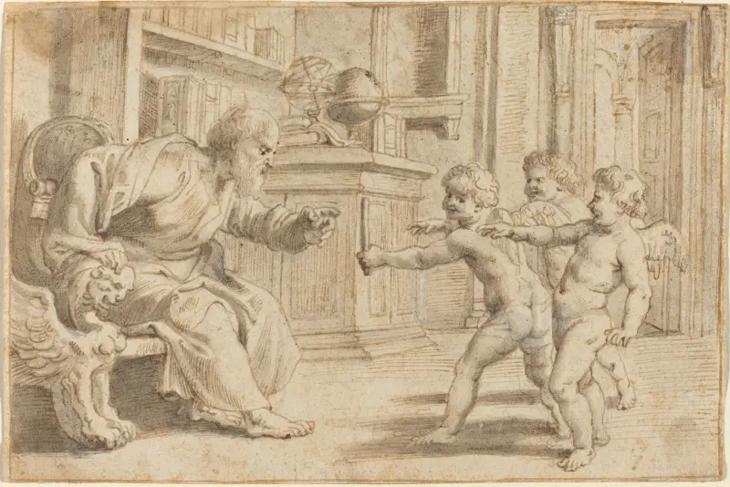 Putti prüfen die Tiefenwahrnehmung eines Mannes von Peter Paul Rubens