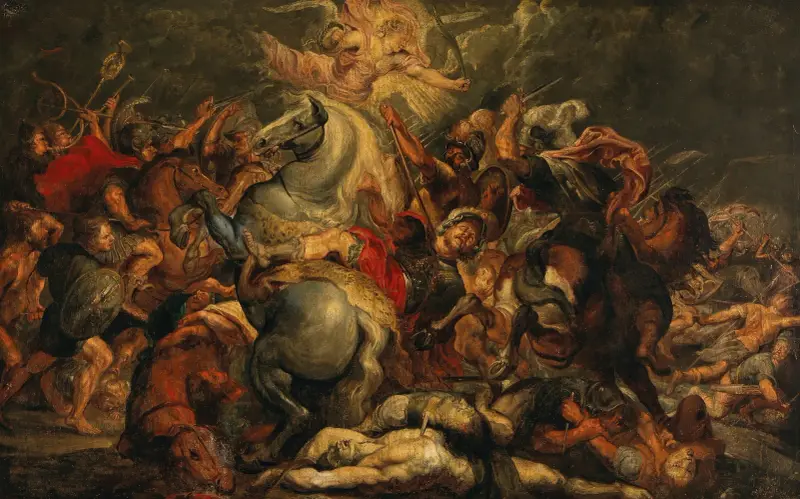 Decius Mus död i strid mot latinerna av Follower of Peter Paul Rubens