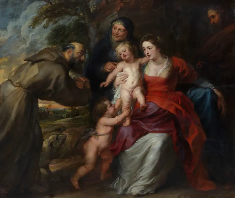 Den heliga familjen med de heliga Franciskus och Anna samt Johannes Döparen som barn av Peter Paul Rubens