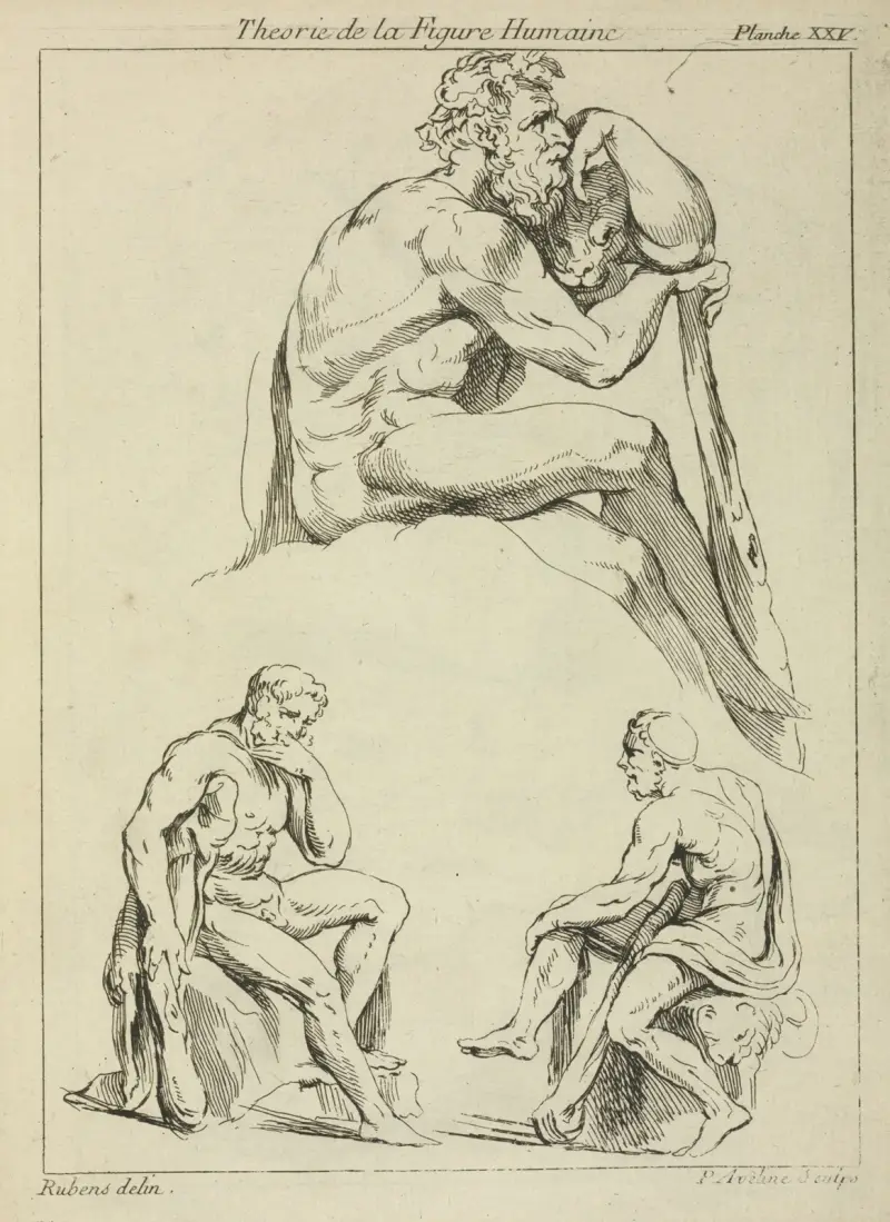 Three studies of seated male figures av Peter Paul Rubens