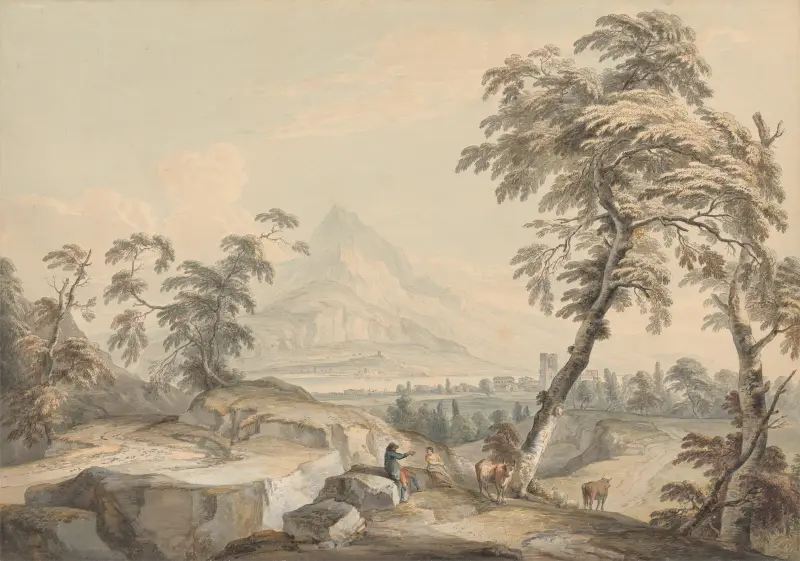 Italienskt landskap med resande, nr 1 av Paul Sandby