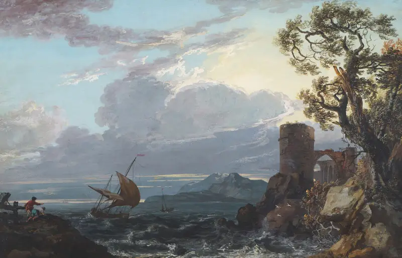 Stormy Sea with Castle Ruin and Figures av Paul Sandby