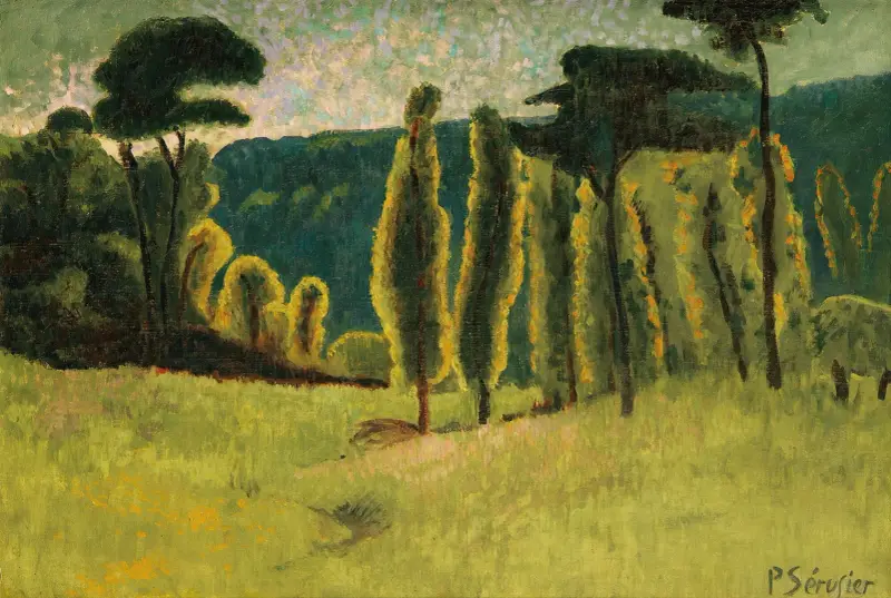 Tallar och popplar på en äng av Paul Sérusier