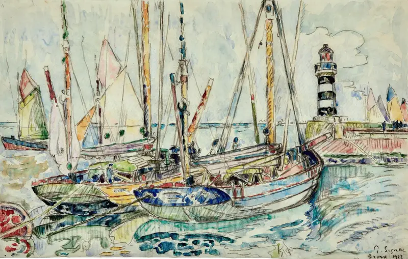 Båtar i hamn, ön Groix av Paul Signac
