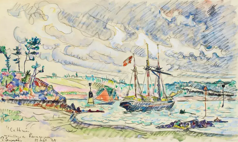 Cathrin för ankar, Mouillage de Kermarquer (Trieux mynning) av Paul Signac
