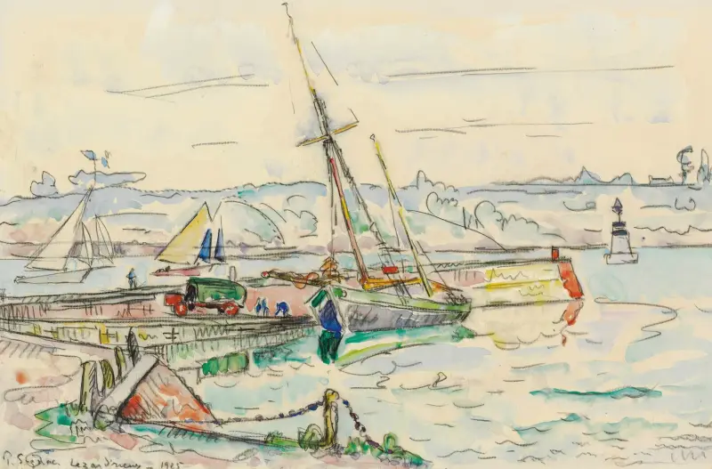 Lézardrieux, segelbåt vid kaj av Paul Signac
